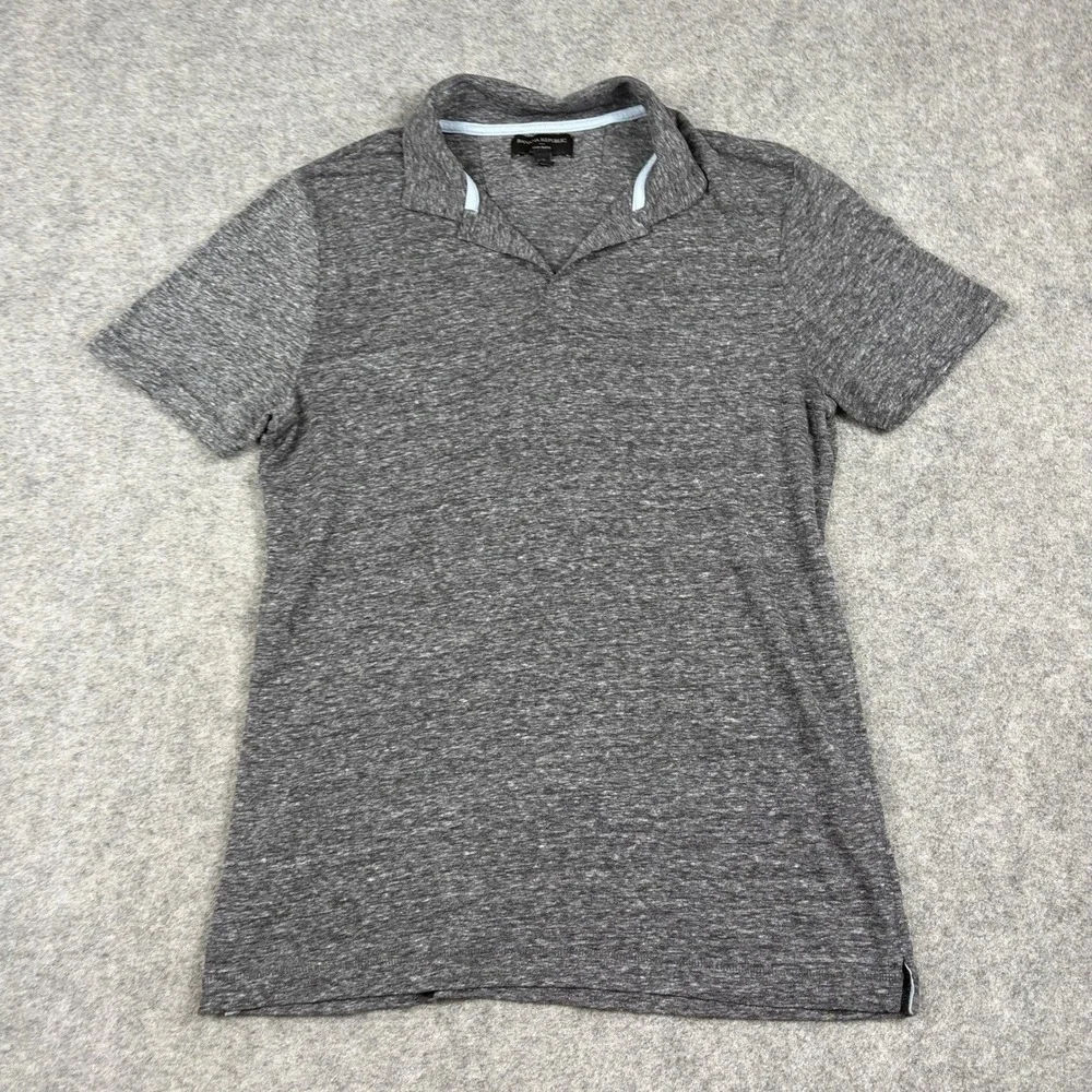 Banana Republic Polo Shirt Mens Medium Gray Linen‎ Blend Comfort Heathered